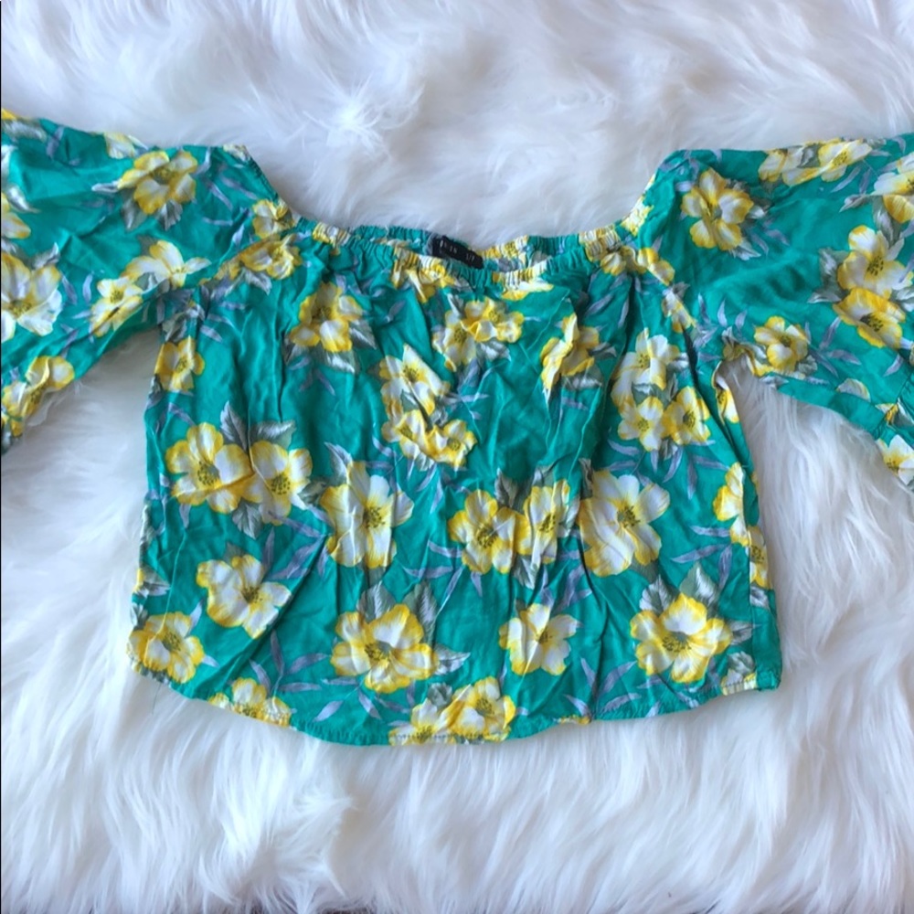 Teal Floral Crop Top